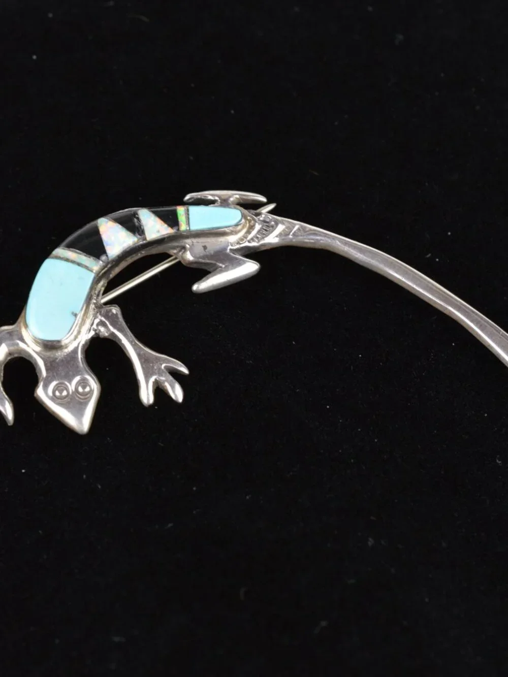 Vintage Navajo Wilbur Muskett Jr Sterling Multi Stone Inlay Lizard Brooch Pin